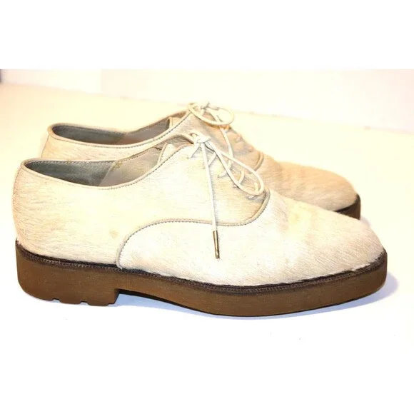 Pons Quintana Horsehair Cowhide Leather Oxford Shoes Women's sz 6 Cream Ivory - Picture 6 of 12